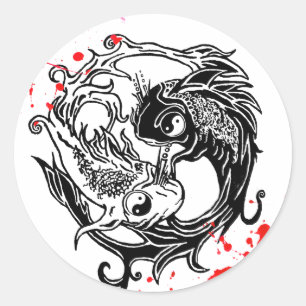 Sticker Rond Les poissons frais de Yin Yang Koi d'éclaboussure