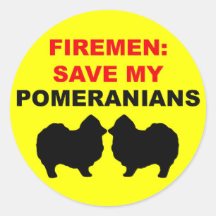 Sticker Rond Les pompiers sauvent mes Poméraniens