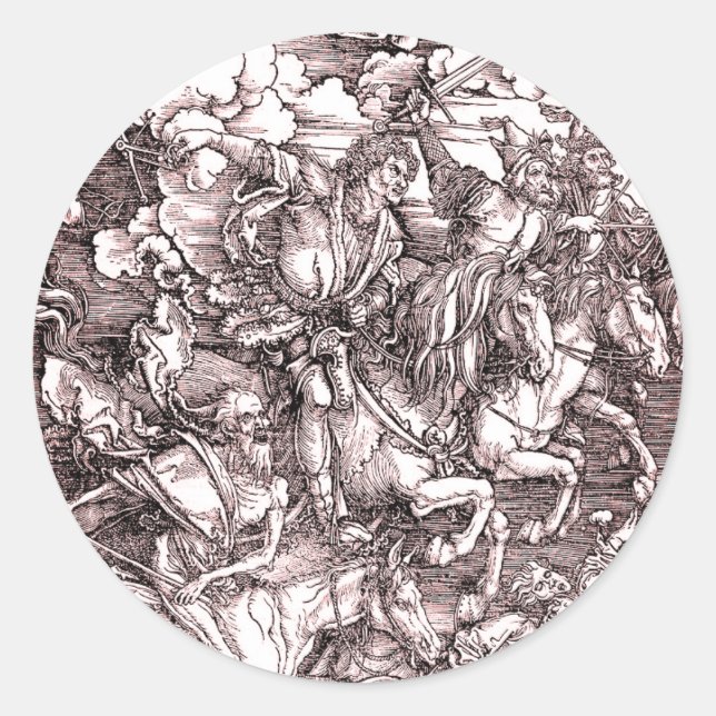 Sticker Rond Les quatre cavaliers de l'Apocalypse (Dürer, 1498) (Devant)