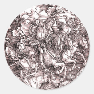 Sticker Rond Les quatre cavaliers de l'Apocalypse (Dürer, 1498)