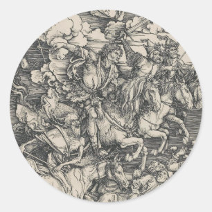 Sticker Rond Les quatre cavaliers de l'Apocalypse par Durer
