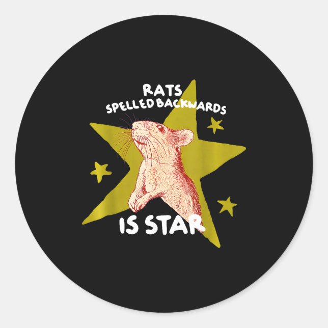 Sticker Rond Les rats orthographiés à l'envers est star rat mèm (Devant)