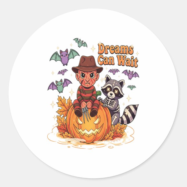 Sticker Rond Les rêves d'halloween peuvent attendre le monstre  (Devant)