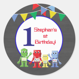 Sticker Rond Les Robots des fêtes d'anniversaire