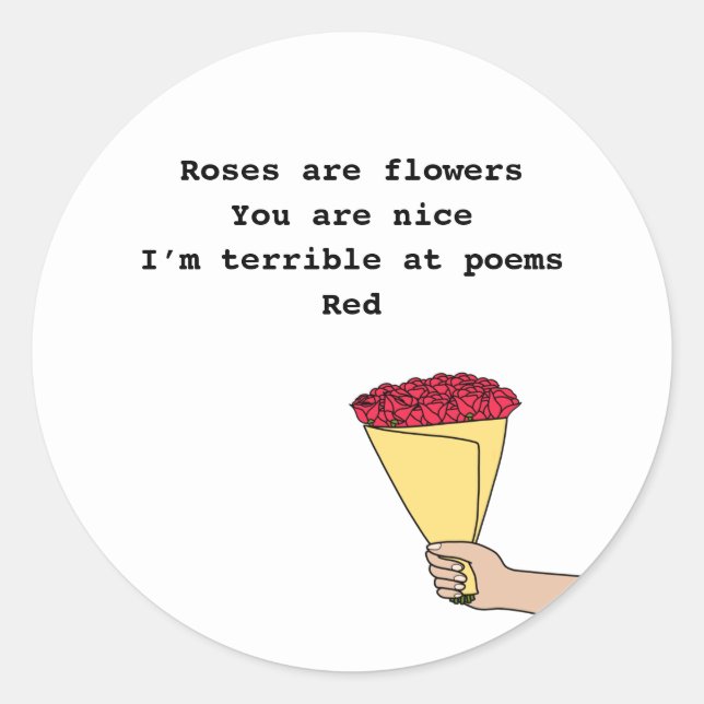 Sticker Rond Les roses sont des poèmes rouges et drôles Saint-V (Devant)