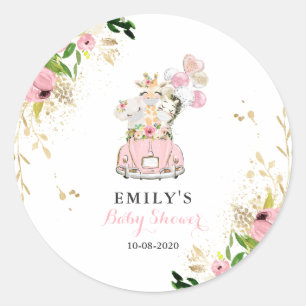 Sticker Rond Les Safari Floraux Roses Conduisent Par Le Baby sh