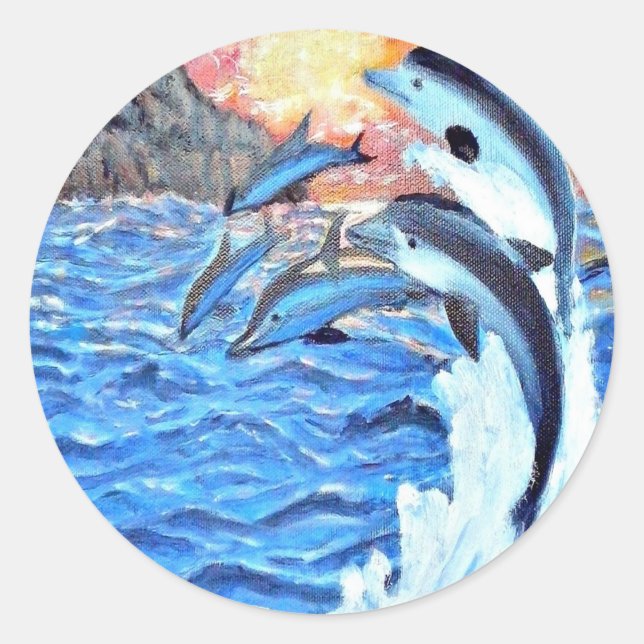 Sticker Rond Les scènes océaniques du marsouin dauphin (Devant)
