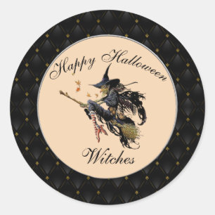 Sticker Rond Les sorcières d'Halloween à la frontière noire