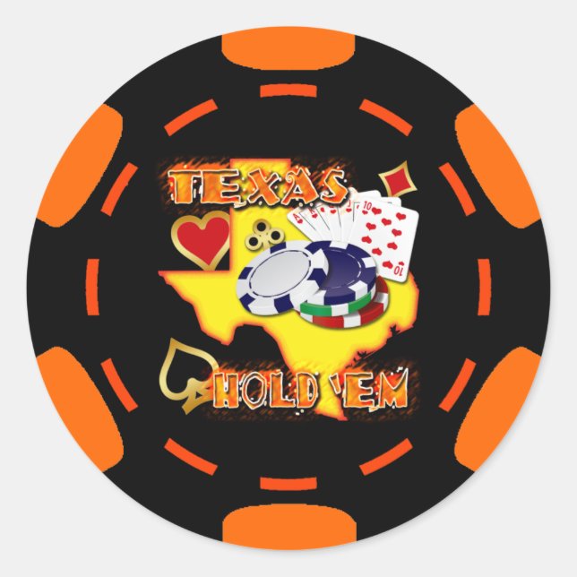 STICKER ROND LES TEXAS NOIRS ET ORANGES LES TIENNENT EN POKER E (Devant)