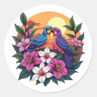 Sticker Rond Les tourterelles vibrantes au coucher du soleil av
