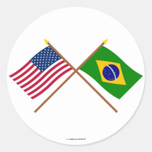 Sticker Rond Les USA et drapeaux croisés par Brésil