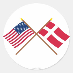 Sticker Rond Les USA et drapeaux croisés par Danemark