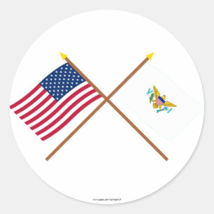Sticker Rond Les USA et drapeaux croisés par Îles Vierges