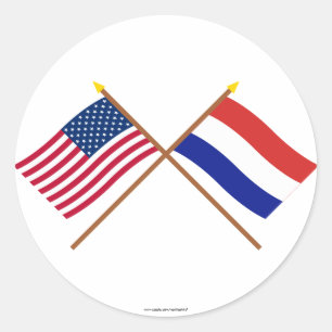 Sticker Rond Les USA et drapeaux croisés par Pays-Bas