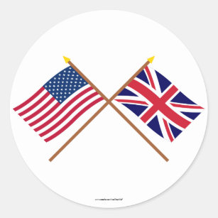 Sticker Rond Les USA et drapeaux croisés par Royaume-Uni