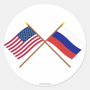 Sticker Rond Les USA et drapeaux croisés par Russie