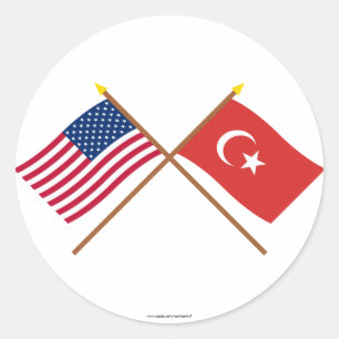 Sticker Rond Les USA et drapeaux croisés par Turquie