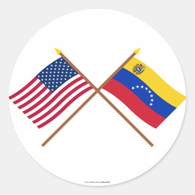 Sticker Rond Les USA et drapeaux croisés par Venezuela (Devant)