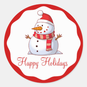 Sticker Rond Les vacances heureuses de bonhomme de neige mignon