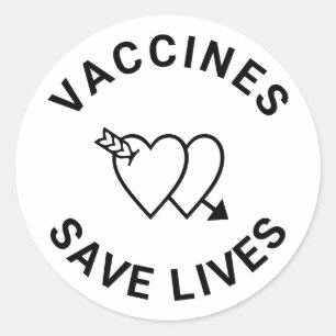 Sticker Rond Les vaccins sauvent des vies Coeurs noirs et blanc