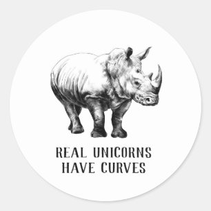 Sticker Rond Les vraies licornes ont des courbes drôles rhinocé