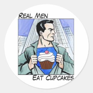 Sticker Rond Les vrais hommes mangent des cupcakes feuille d'au