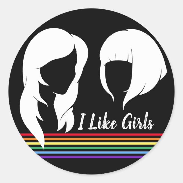 Sticker Rond Lesbienne J'Aime Les Filles Gay Femmes Pride (Devant)