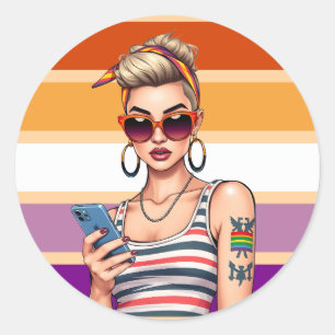 Sticker Rond Lesbienne LGBTQ avec look sarcastique