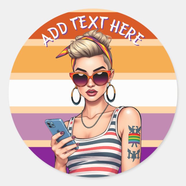 Sticker Rond Lesbienne LGBTQ avec look sarcastique (Devant)