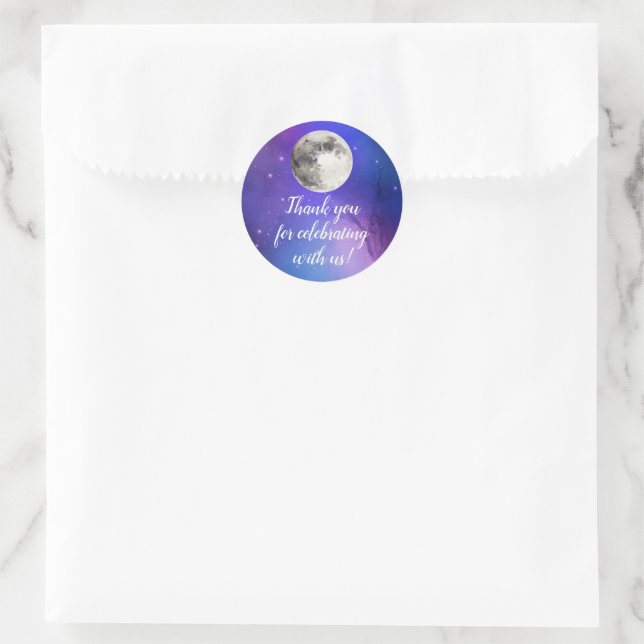 Sticker Rond L'Espace Extérieur Violet Étoiles Sur La Lune Céle (Sac)