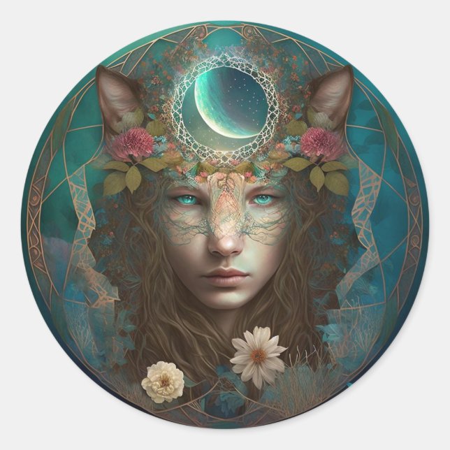 Sticker Rond L'Esprit Animal L'Art Imaginaire Mystique (Devant)