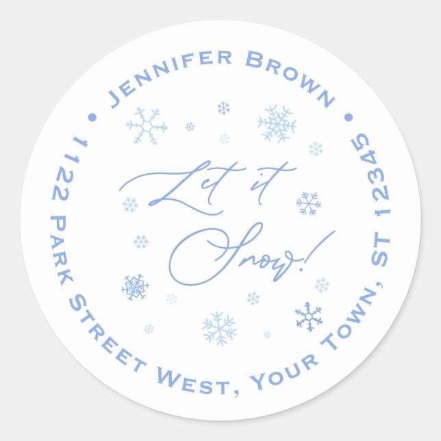 Sticker Rond Let It Snow Blue Snowflakes Adresse de retour (Devant)