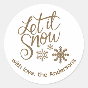 Sticker Rond "Let it Snow" Christmas Gold Parties scintillant T