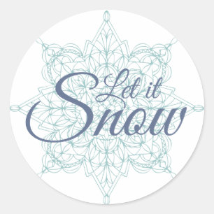 Sticker Rond "Let it Snow" Design de flocon de neige en bleu cl