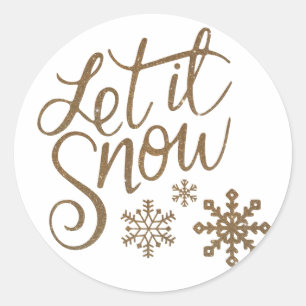 Sticker Rond "Let it Snow" Parties scintillant d'or de Noël