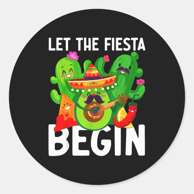 Sticker Rond Let the fiesta begin funny cinco de mayo mexican L (Devant)