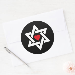Sticker Rond L'étoile de David avec le Coeur Rouge