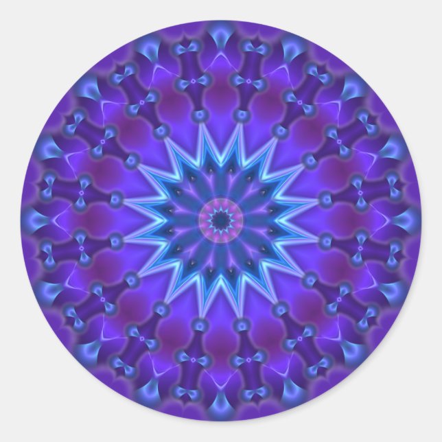 Sticker Rond L'étoile Mandala en bleu | violet (Devant)