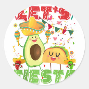 Sticker Rond Lets Fiesta Avocado Et Tacos Cinco De Mayo Mexica