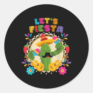 Sticker Rond Lets Fiesta Cinco De Mayo Avec Guitare Cactus Somb