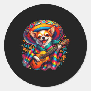 Sticker Rond Lets Fiesta Cute Chihuahua Jouer Guitare Cinco De