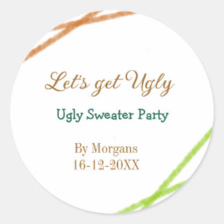 Sticker Rond Let's get ugly Christmas ugly sweater Partyorange