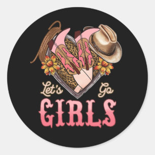 Sticker Rond Lets Go Girls Retro Leopard Lip Cowboy Casquette W