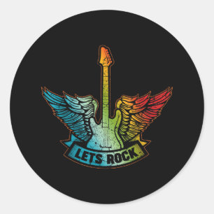 Sticker Rond Let's Rock Legend Rock and Roll Music Guitar