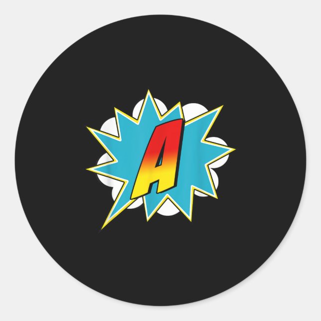 Sticker Rond Letter A Superhero Name Comic Letter Retro Costume (Devant)
