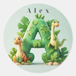 Sticker Rond 🦖 Lettre A de dinosaure mignon Jungle Enfants App