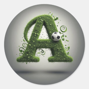 Sticker Rond Lettre A en topiaire d'herbe verte avec ballon de 