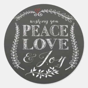 Sticker Rond Lettre à la main Peace Love Joy Chalkboard Holiday