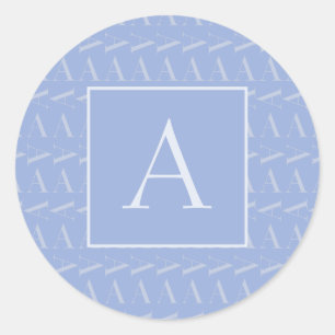 Sticker Rond Lettre A - Nom Monogramme Initial, Bleu