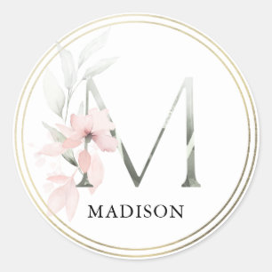 Sticker Rond LETTRE AQUATICOLE Rose Floral M' MONO